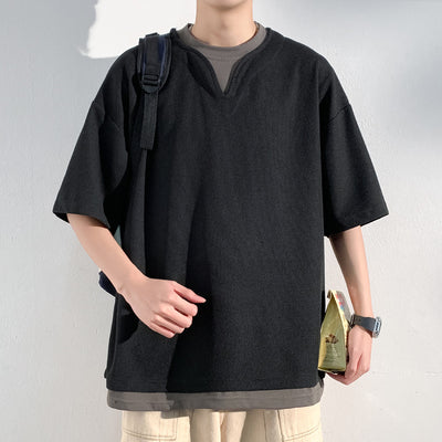 Playera de Verano Hombre Cuello Falso Dos Piezas Manga Corta Trendy - Image 7