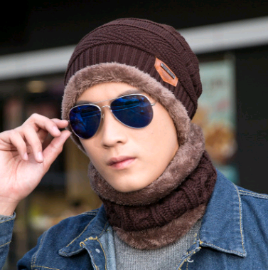 Gorro de Lana Tejida con Bufanda Cruzada Cuello Cálido