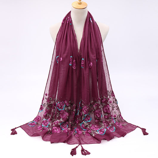 Pañuelo de Algodón y Lino con Bordado y Flecos Brillantes - Image 18