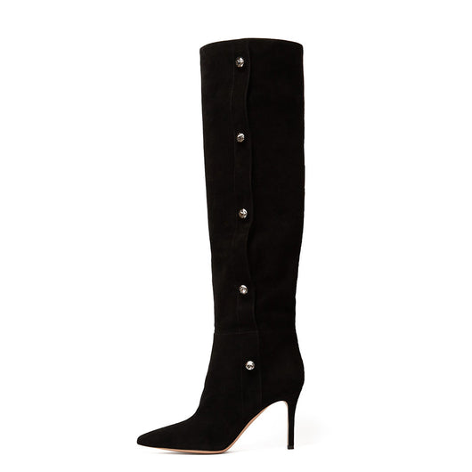 Botas Altas Negras de Tacón Fino Punta Afilada