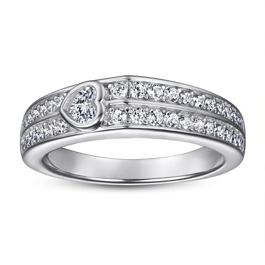 Anillo de Boda para Mujer Corazón con Diamantes en Fila