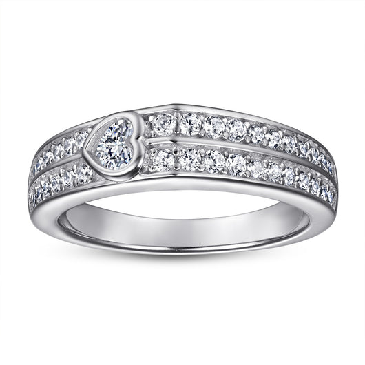 Anillo de Boda para Mujer Corazón con Diamantes en Fila