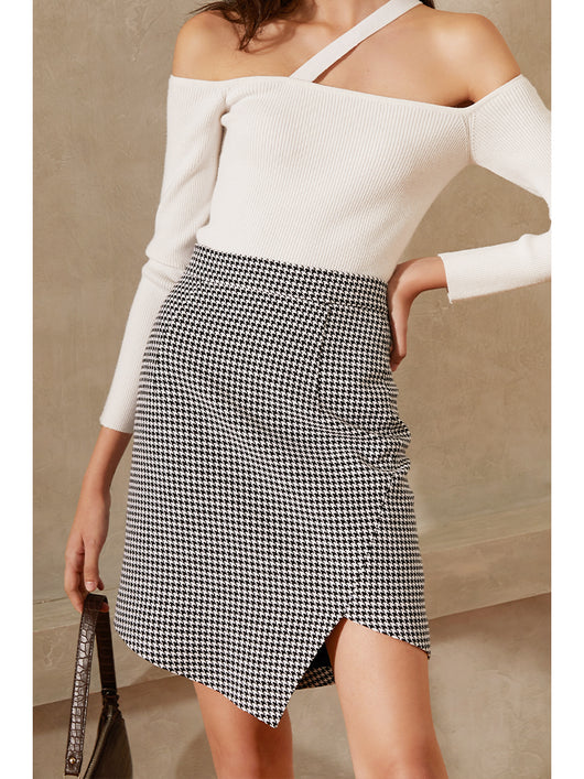 Falda Houndstooth con Diseño Irregular para Mujer - Image 3