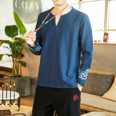 Camisa de Lino Bordada Manga Larga para Hombre - Image 3