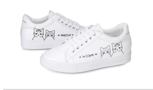 Zapatillas Deportivas Casual para Mujer con Diseño de Gatito - Blancas de PU - Image 6