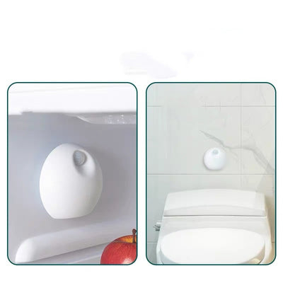 White spherical smart pet deodorizer with a sensor, designed for litter basins, shown against a light gray background with green leaves. - Image 4