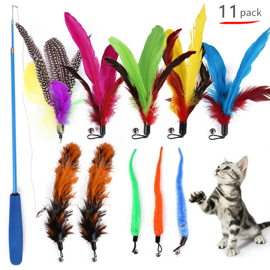 Juguete Interactivo Retráctil para Gatos con Cabeza de Plumas Reemplazable