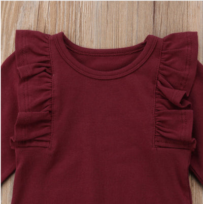 Conjunto 3 Piezas para Bebé Niña - Blusa Roja, Mono Floral y Diadema Otoño - Image 2