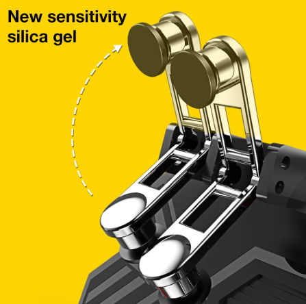 MÉMO AK77 black mobile game controller with integrated cooling fan and four silver trigger buttons. - Image 4