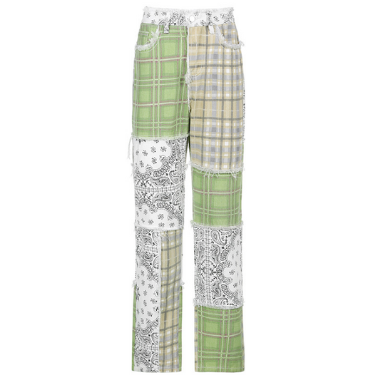 Jeans Casual a Cuadros con Costura Raw Edge y Efecto Reductor - Image 2