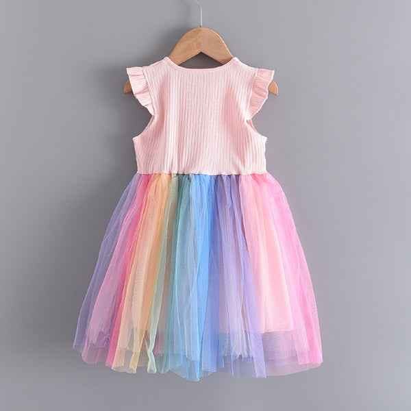 Vestido Infantil de Encaje Bordado con Malla
