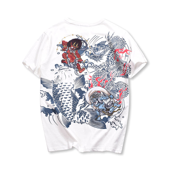 Playera de Manga Corta con Bordado Ukiyo-e