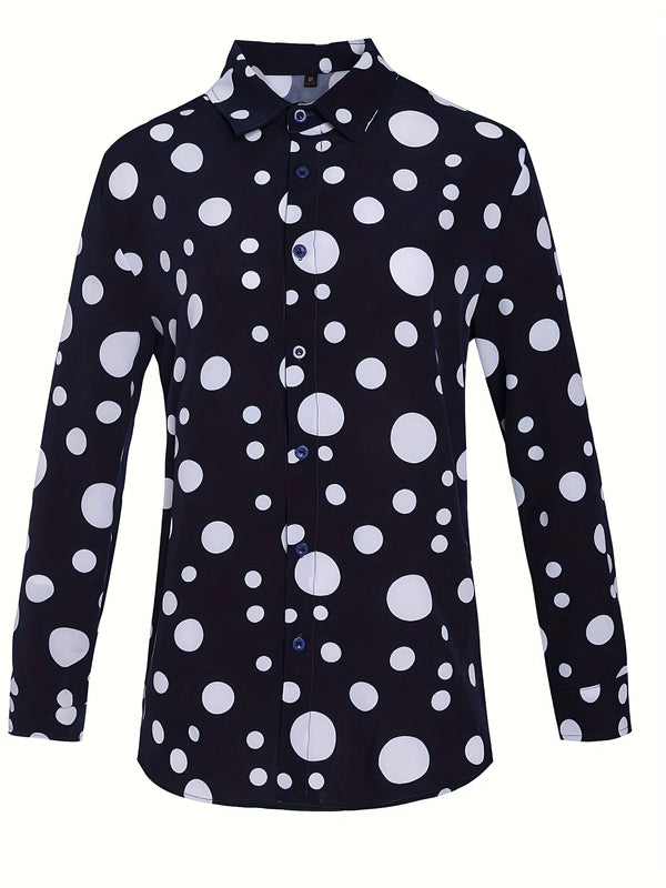 Camisa Casual de Manga Larga con Estampado de Lunares para Adolescentes y Hombres
