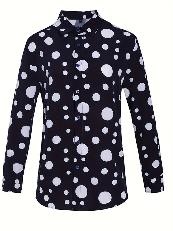 Camisa Casual de Manga Larga con Estampado de Lunares para Adolescentes y Hombres