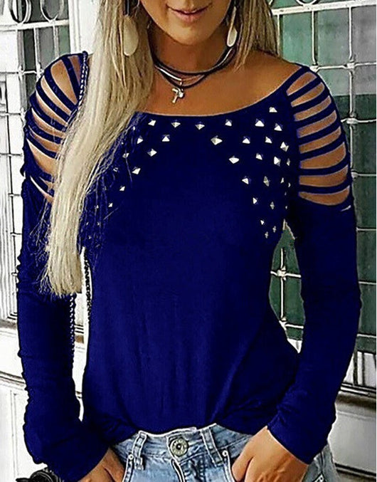 Camiseta Manga Larga Estilo Explosivo con Perforado Brillante para Mujer - Image 15
