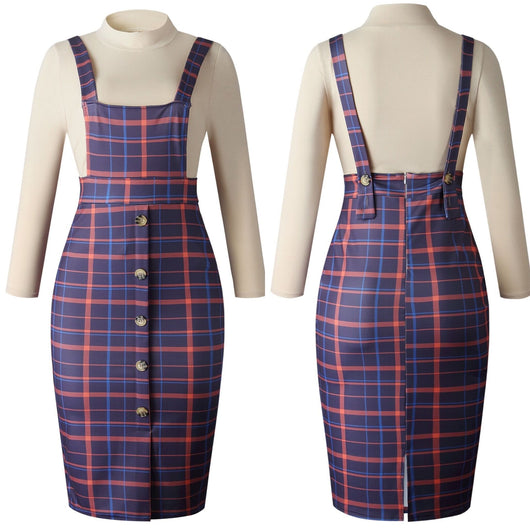 Conjunto de Falda Plisada con Tirantes y Blusa a Cuadros - Image 11