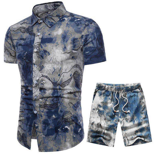Conjunto Casual Étnico para Hombre - Camisa Floral de Manga Corta con Shorts - Image 12