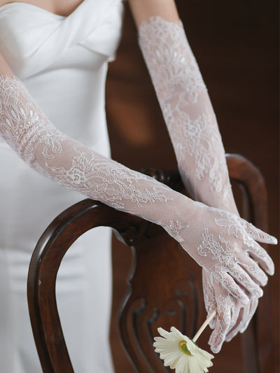Guantes de Novia Encaje Blanco Tul Fairy para Sesión Fotográfica - Image 12