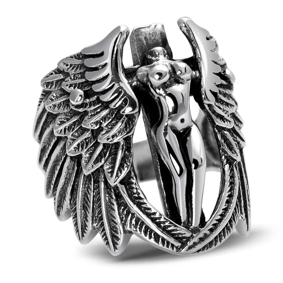 Anillo Plata 925 Ángel Guardián Vintage con Alas de Pluma