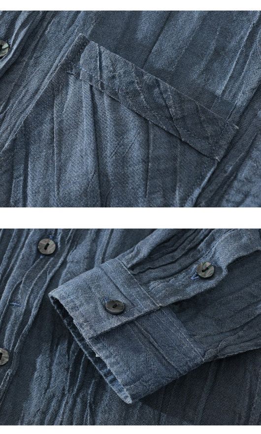 Camisa de Lino y Algodón con Solapas Plisadas - Estilo Retro Casual Holgado - Image 21
