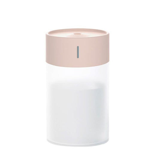 Cylindrical humidifier with a frosted white body and a light pink top, featuring a small mist outlet. - Image 10
