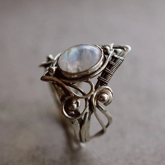 Anillo de Piedra de Luna Boho Vintage - Joyería Fina para Mujeres