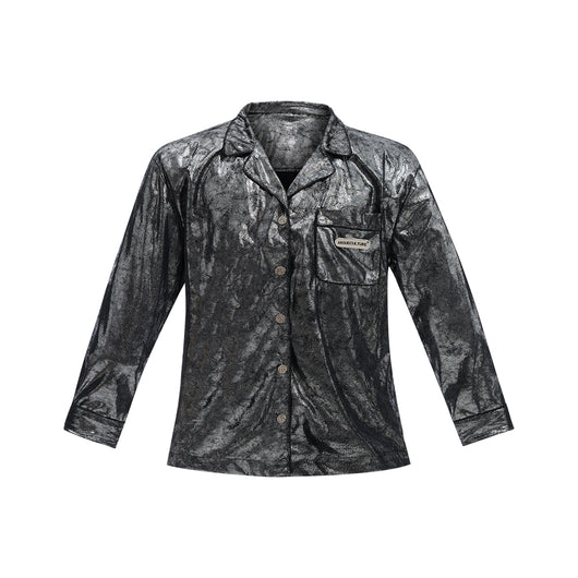 Camisa Acolchada de Hombros con Textura Plateada - Abrigo Ligero Oversize - Image 11