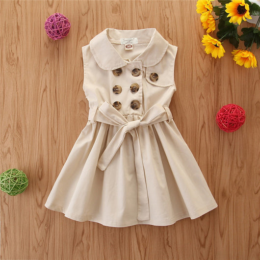 Vestido Tricolor sin Mangas con Doble Botonadura para Niñas