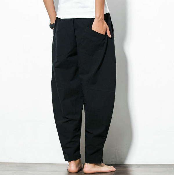 Pantalones Harem Étnicos de Algodón y Lino con Encaje Hip-Hop