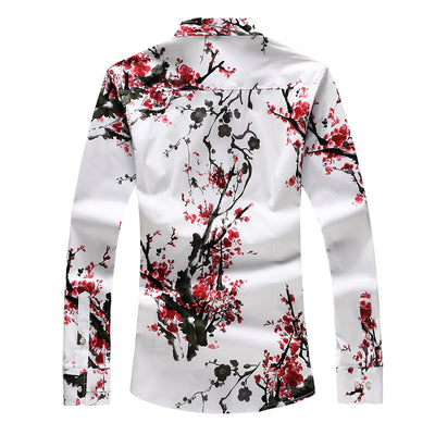 Camisa de Satén Floral Manga Larga Ajustada Talla Grande para Hombre - Image 10