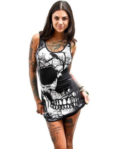 Vestido Vintage sin Mangas con Estampado Calavera - Diseño Retro Verano