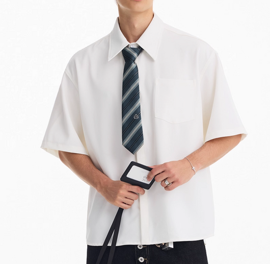 Camisa Retro Americana de Manga Corta Color Liso para Hombre - Image 7
