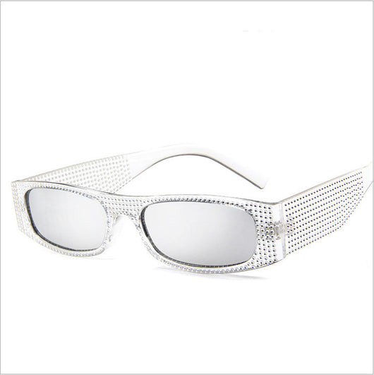 Yellow rectangular sunglasses with clear rhinestone-studded frames and matching yellow lenses. - Image 12