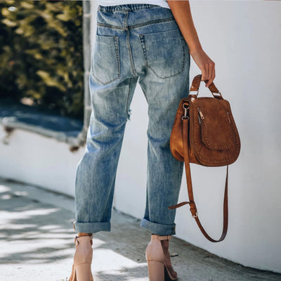 Pantalón Vaquero Blanco Rotos con Cordones - Image 3