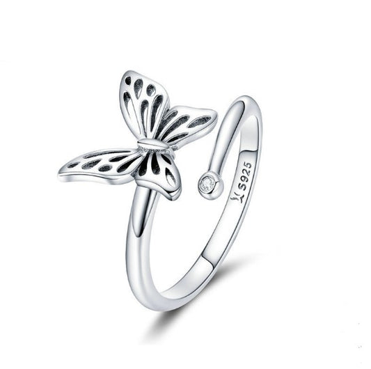 Anillo de Plata 925 Mariposa Vintage Ajustable para Mujer - Joya de Compromiso y Boda