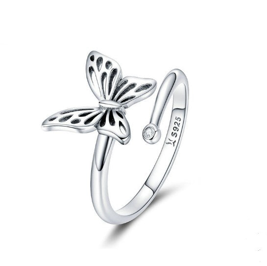 Anillo de Plata 925 Mariposa Vintage Ajustable para Mujer - Joya de Compromiso y Boda