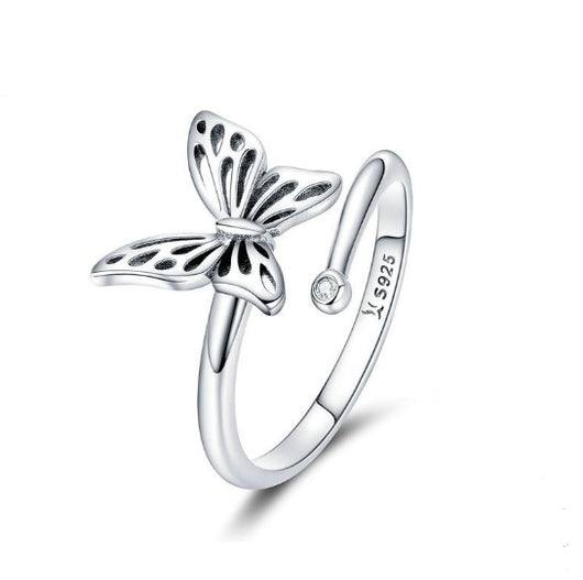 Anillo de Plata 925 Mariposa Vintage Ajustable para Mujer - Joya de Compromiso y Boda