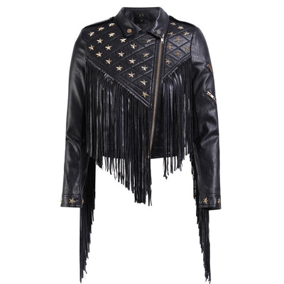 Chaqueta de Cuero para Mujer con Tachuelas Estrella y Borlas - Image 6