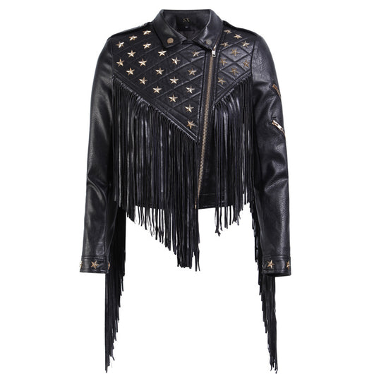 Chaqueta de Cuero para Mujer con Tachuelas Estrella y Borlas - Image 6