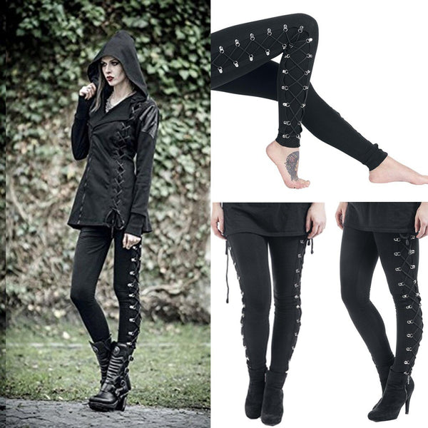 Leggings Ajustados Elásticos con Encaje y Cordones - Pantalones Casuales Versátiles