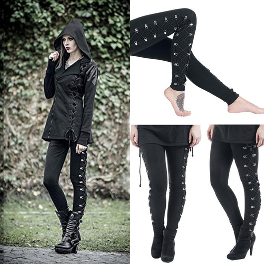 Leggings Ajustados Elásticos con Encaje y Cordones - Pantalones Casuales Versátiles
