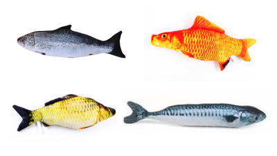 Two plush fish cat toys, one large and one small, with realistic green and brown scale patterns. - Image 9