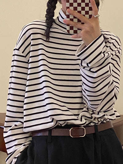 Camiseta Suelta a Rayas de Manga Larga para Mujer - Image 8