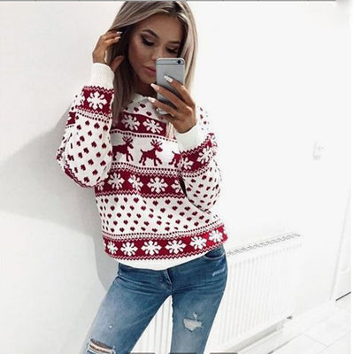 Suéter Navideño para Mujer con Diseño de Reno - Manga Larga Otoño Invierno - Image 3