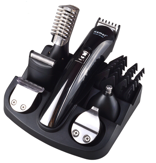 Cortadora de Cabello Kemei 6 en 1 Recargable con Cuchillas de Titanio - Máquina de Afeitar Profesional para Hombres