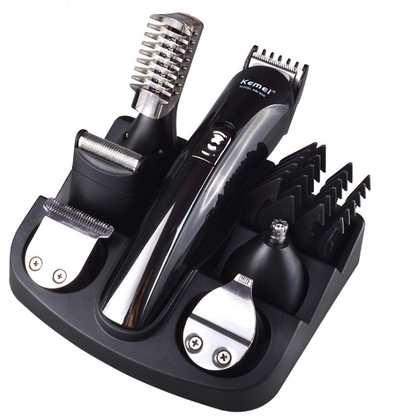 Cortadora de Cabello Kemei 6 en 1 Recargable con Cuchillas de Titanio - Máquina de Afeitar Profesional para Hombres