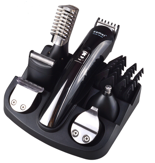 Cortadora de Cabello Kemei 6 en 1 Recargable con Cuchillas de Titanio - Máquina de Afeitar Profesional para Hombres