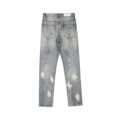 Jeans Rectos Desgastados con Cortes de Tinta - Image 2