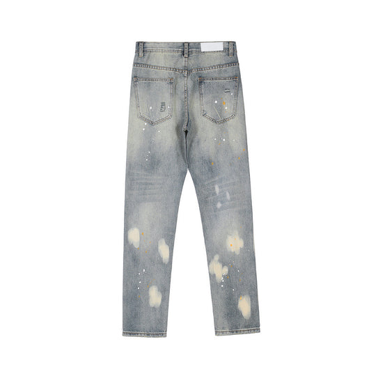Jeans Rectos Desgastados con Cortes de Tinta - Image 2