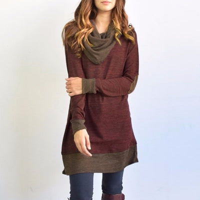 Blusa Casual de Manga Larga con Parches en Codos y Cuello Cowl para Mujer - Image 8